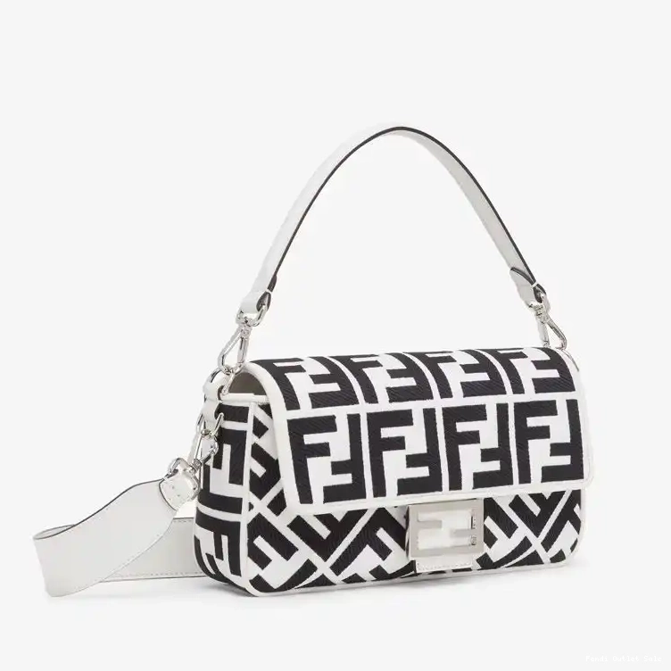 Cheap Fendi Canvas Baguette Black White Bag In Medium FF Motif 0524
